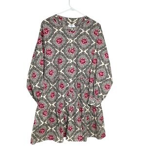 UNTUCKit For Her‎ Solange Dress 16 Beige Pink Floral Print Long Sleeve Ruffle